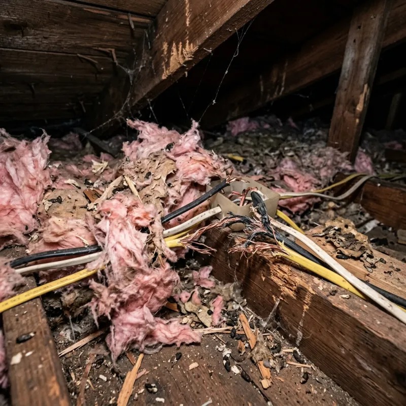 Contaminated ceiling insulation being assessed in a Dixons Creek roof space