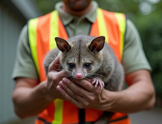 Animal handler safely recovering a deceased possum in Dixons Creek