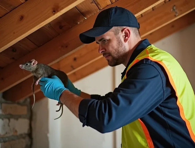 Technician inspecting a roof cavity for a dead rat in Dixons Creek